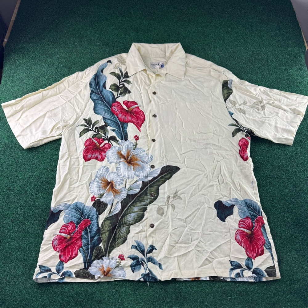 Iolani Aloha Hawaiian Shirt Mens 2XL Floral Button Tropical Resortwear Vintage